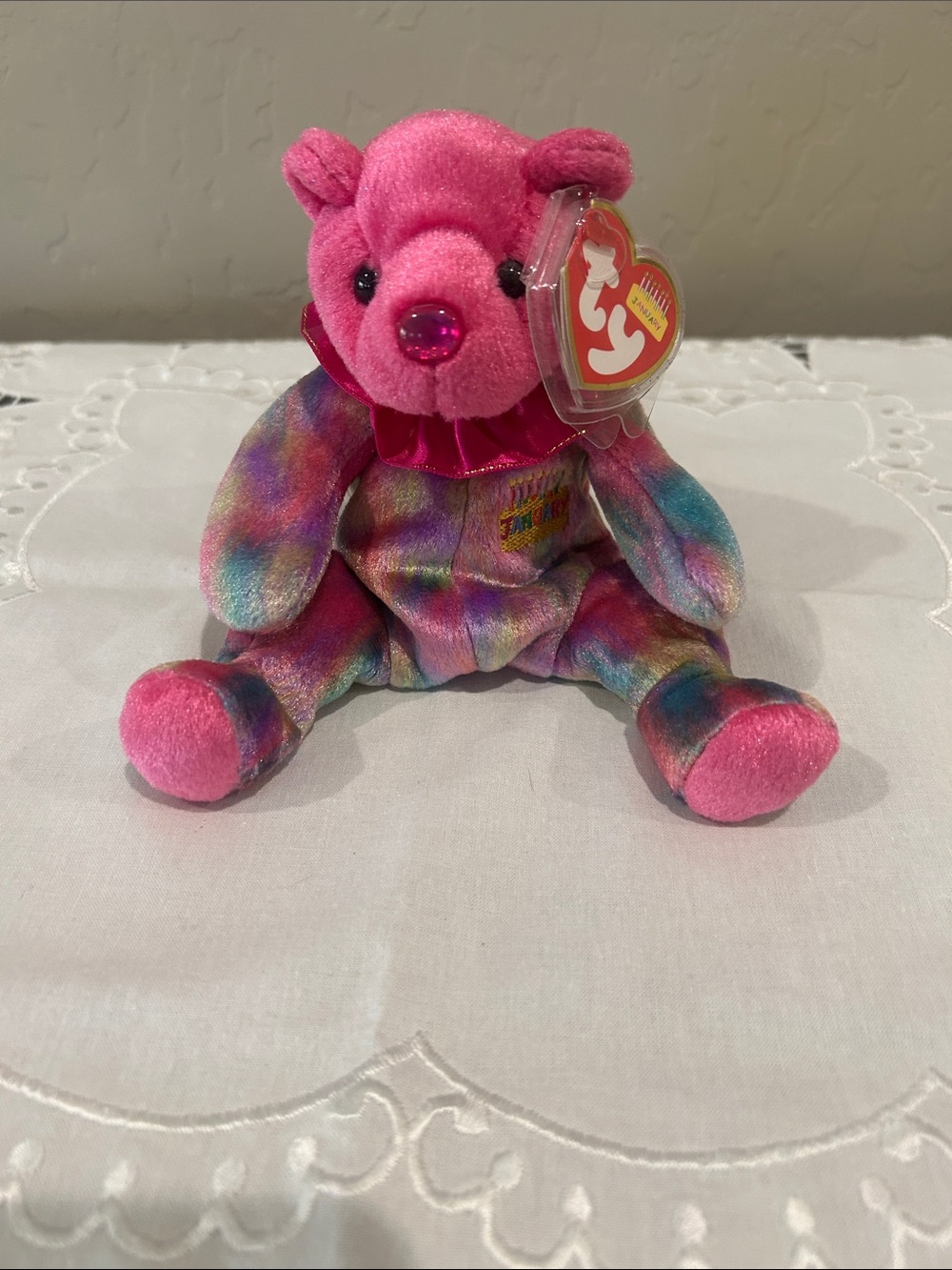 Ty Pink Multicolor Tie-Dye Plush Bear